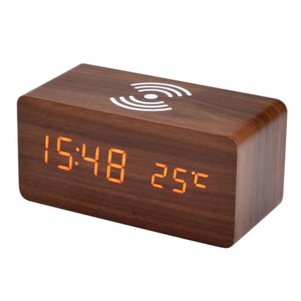Wooden LED Clock with Wireless Charging